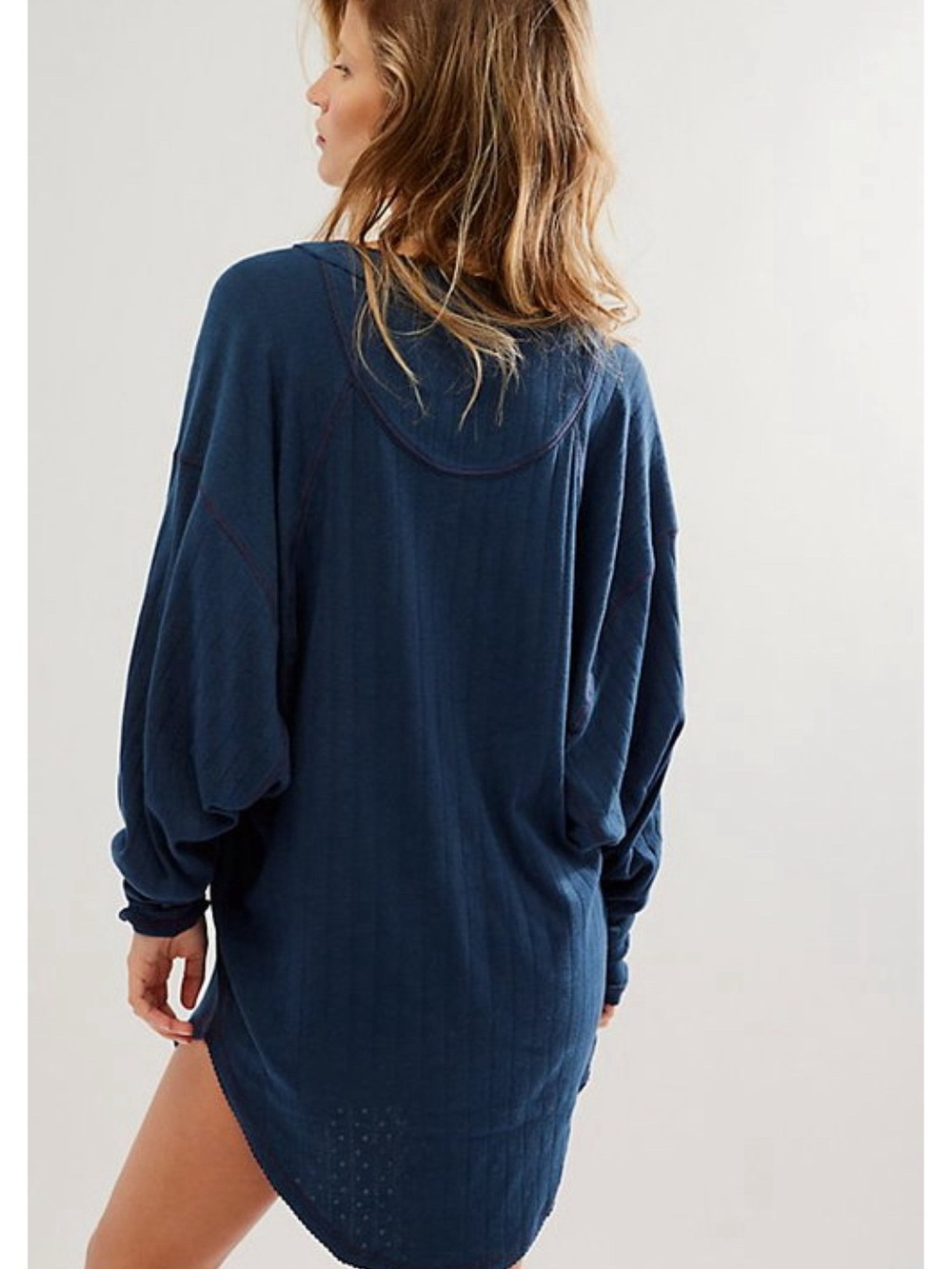Free People Intimately Coffee Chat Pullover V-Neck Oversize in Blue XS NWT - Picture 3 of 15